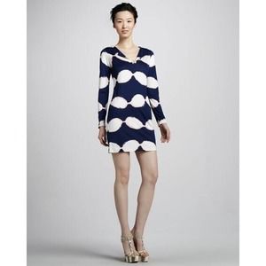 Diane Von Furstenberg DVF •6• Reina Long Sleeve Shibori Navy Tunic Dress Silk